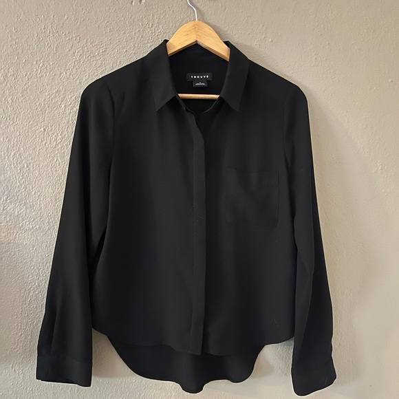 TROUVE Silky Button Down Long Sleeve blouse Size S In Black Style HL299932MI - Picture 6 of 13